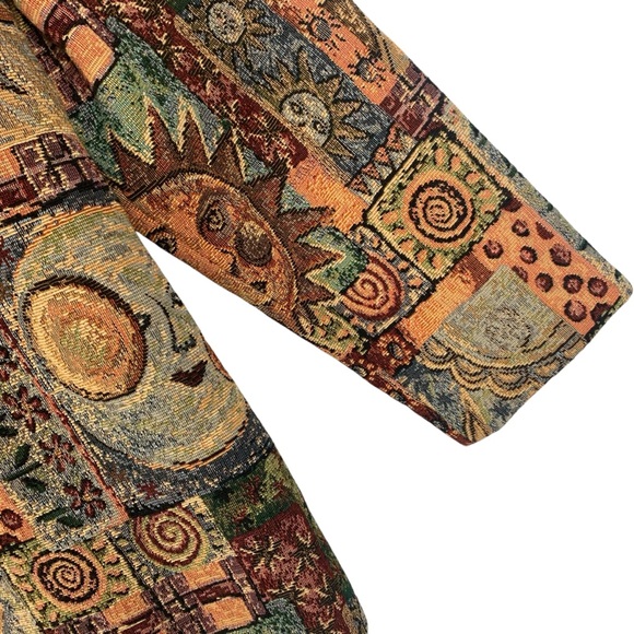 Vintage 90s Sun and Moon Celestial Tapestry Lined 3-Button Blazer - Picture 10 of 11